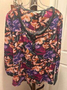 Terra & Sky 2X Abstract Floral Print Knit Top Plus Size Colorful Stretch Shirt